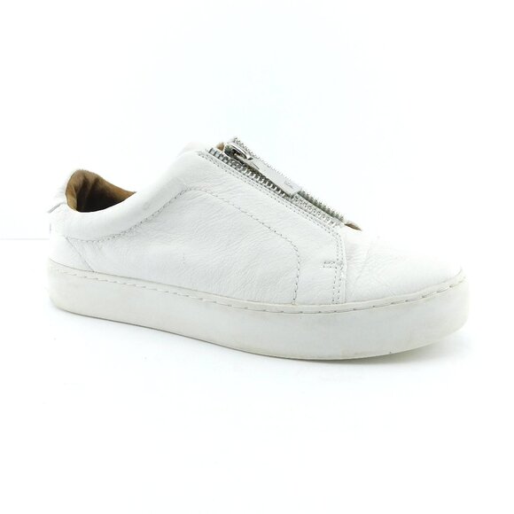 FRYE Logo Zip White Leather Court Sneakers 8 - Picture 1 of 7